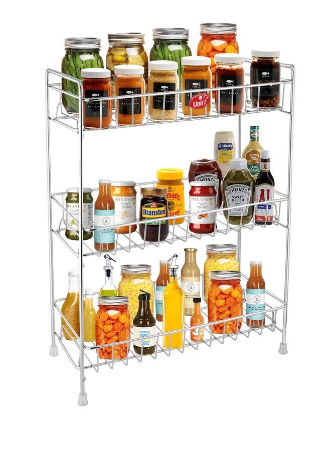 Unify Stainless Steel 3 Tier Kitchen Countertop Spice Container Organizer Rack with Shelf Liner for Kitchen/Cabinet/Pantry/Office (Rectangle), 39L x 19.5B x 50H cm - Image 1